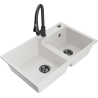 Mexen Tomas 2-basin granite sink with Elia kitchen tap, white - 6516-20-670101-70