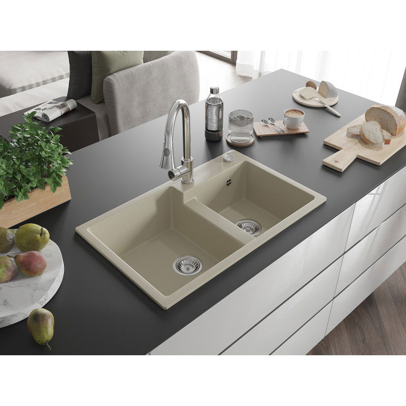 Mexen Tomas Granitspulltisch mat 2 Kammeren an Kichenkran Elia, beige - 6516-69-670101-00