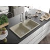 Mexen Tomas 2-bowl granite sink with Elia kitchen tap, beige - 6516-69-670101-00