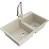Mexen Tomas 2-bowl granite sink with Elia kitchen tap, beige - 6516-69-670101-00