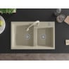 Mexen Tomas Granite 2-Compartment Sink with Elia Kitchen Tap, Beige - 6516-69-670101-69