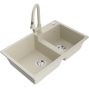 Mexen Tomas évier en granit 2 bacs avec robinet de cuisine Elia, beige - 6516-69-670101-69