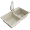 Mexen Tomas Granite 2-Compartment Sink with Elia Kitchen Tap, Beige - 6516-69-670101-69