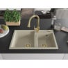 Mexen Tomas granite sink 2-bowl with Elia kitchen tap, beige - 6516-69-670101-50