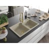 Mexen Tomas granite sink 2-bowl with Elia kitchen tap, beige - 6516-69-670101-50