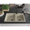Mexen Tomas granite kitchen sink double-bowl with Elia kitchen tap, beige - 6516-69-670101-70