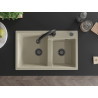 Mexen Tomas fregadero de granito de 2 compartimentos con grifo de cocina Elia, beige - 6516-69-670101-70