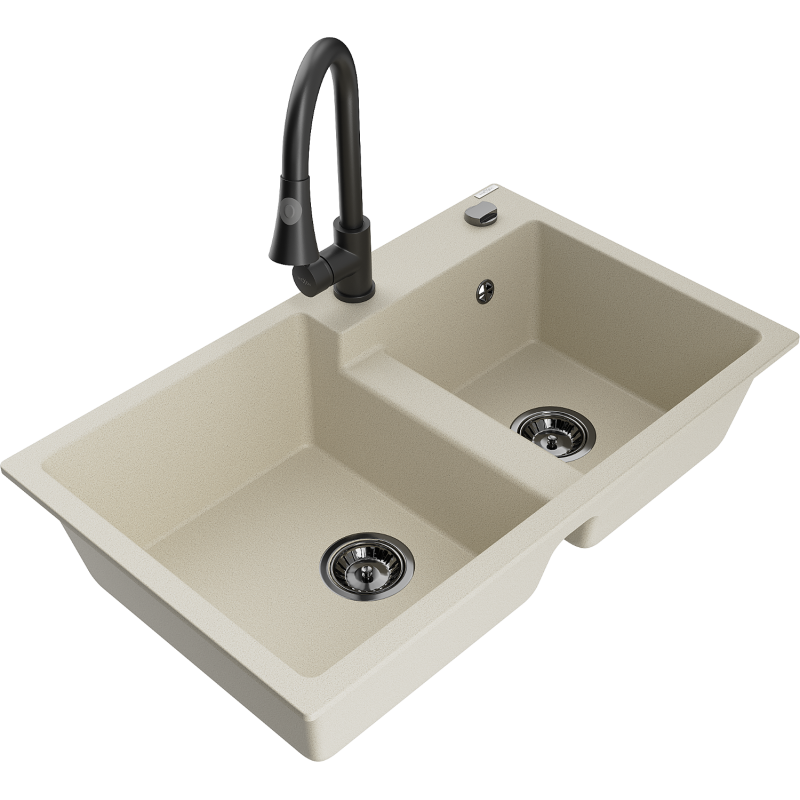 Mexen Tomas granitdiskho med 2 fack och köksblandare Elia, beige - 6516-69-670101-70