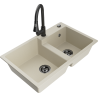 Mexen Tomas fregadero de granito de 2 cubetas con grifo de cocina Elia, beige - 6516-69-670101-70