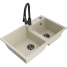 Mexen Tomas granite kitchen sink double-bowl with Elia kitchen tap, beige - 6516-69-670101-70