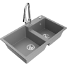 Mexen Tomas granite sink 2-chamber with Elia kitchen tap, grey - 6516-71-670101-00