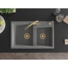 Mexen Tomas granite sink with 2 chambers and Elia kitchen tap, grey - 6516-71-670101-50