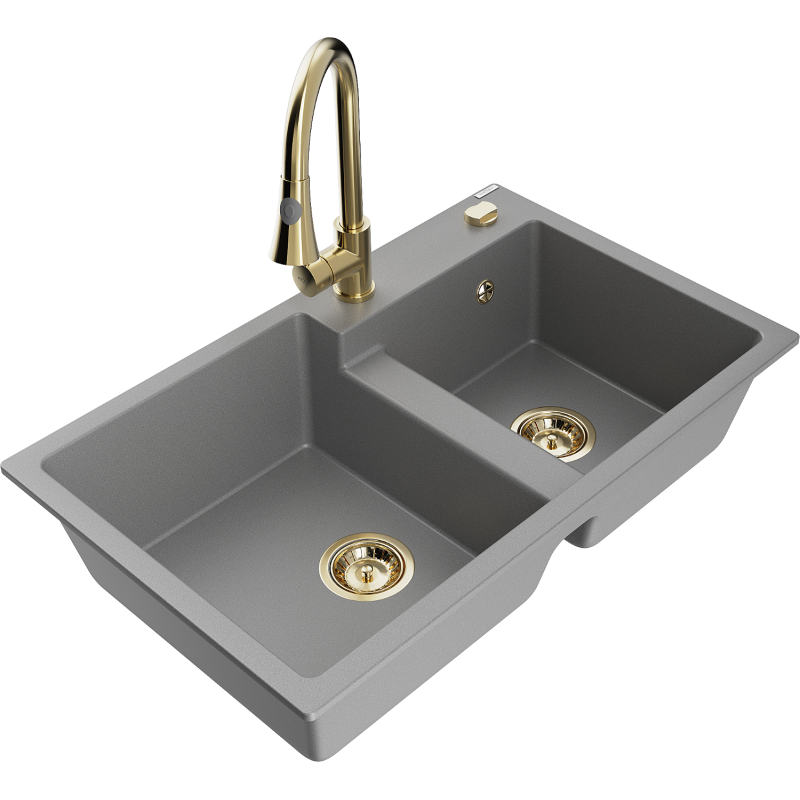 Mexen Tomas gréngen Waschbecken mat 2 Schueber a Kichenkran Elia, gro - 6516-71-670101-50