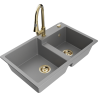 Mexen Tomas granite sink with 2 chambers and Elia kitchen tap, grey - 6516-71-670101-50