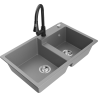 Mexen Tomas granite sink 2-chamber with Elia kitchen tap, grey - 6516-71-670101-70