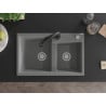 Mexen Tomas granieten gootsteen met 2 kamers en keukenmengkraan Elia, grijs - 6516-71-670101-70