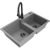 Mexen Tomas fregadero de granito de 2 compartimentos con grifo de cocina Elia, gris - 6516-71-670101-70-B