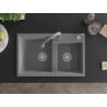 Mexen Tomas granite sink 2-bowl with Elia kitchen tap, grey - 6516-71-670101-71