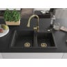 Mexen Tomas fregadero de cocina de granito de 2 senos con grifo de cocina Elia, negro/metálico plateado - 6516-73-670101-50