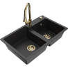 Mexen Tomas lavello in granito a 2 vasche con rubinetto da cucina Elia, nero/argento metallizzato - 6516-73-670101-50