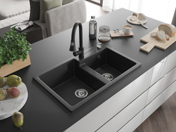 Mexen Tomas granit diskho med 2 fack med köksblandare Elia, svart/silver metallic - 6516-73-670101-70