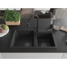 Mexen Tomas fregadero de granito de 2 senos con grifo de cocina Elia, negro/plateado metálico - 6516-73-670101-70-B