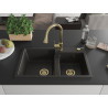 Mexen Tomas granieten spoelbak 2-kamer met keukenmengkraan Elia, zwart/gouden metallic - 6516-75-670101-50