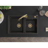 Mexen Tomas 2-Kammer-Granitspüle mit Küchenarmatur Elia, schwarz/gold metallic - 6516-75-670101-50