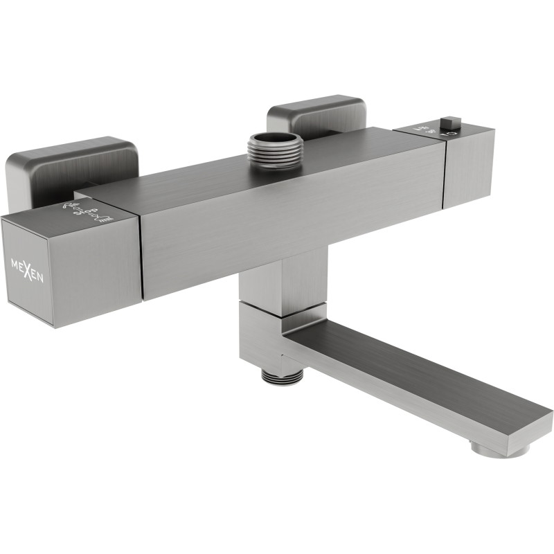 Mexen Cube rubinetteria termostatica per vasca-doccia, grigio canna di fucile spazzolato - 77910-66