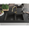 Mexen Tomas granitische gootsteen 2-vaks met keukenmengkraan Elia, zwart/gouden metallic - 6516-75-670101-50-B