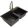 Mexen Tomas lavello in granito a 2 vasche con rubinetto da cucina Elia, nero/oro metallizzato - 6516-75-670101-50-B