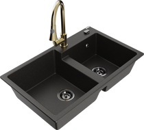 Mexen Tomas 2-kammars granitdiskho med köksblandare Elia, svart/guld metallic - 6516-75-670101-50-B