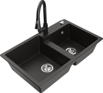 Mexen Tomas Granit-Double-Kachenspull mat Kichenkran Elia, schwaarz/golden Metalik - 6516-75-670101-70