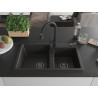 Mexen Tomas Granit-Spüle 2-Kammer mit Küchenarmatur Elia, schwarz/goldener Metallic - 6516-75-670101-70-B