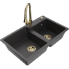 Mexen Tomas fregadero de granito de 2 cubetas con grifo de cocina Elia, negro moteado - 6516-76-670101-50