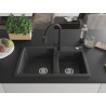 Mexen Tomas fregadero de granito de 2 senos con grifo de cocina Elia, negro moteado - 6516-76-670101-70