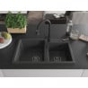 Mexen Tomas granite sink 2-chamber with kitchen tap Elia, black speckled - 6516-76-670101-70-B