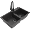 Mexen Tomas fregadero de granito 2 senos con grifo de cocina Elia, negro moteado - 6516-76-670101-70-B