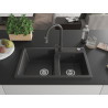 Mexen Tomas fregadero de granito de 2 compartimentos con grifo de cocina Elia, negro moteado - 6516-76-670101-76
