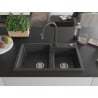 Mexen Tomas granite sink with 2 chambers and Elia kitchen faucet, black speckled - 6516-76-670101-76