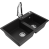 Mexen Tomas granite double sink with Elia kitchen tap, black - 6516-77-670101-00