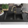 Mexen Tomas granite double sink with Elia kitchen tap, black - 6516-77-670101-50-B