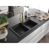 Mexen Tomas granite double sink with Elia kitchen tap, black - 6516-77-670101-50-B