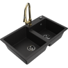 Mexen Tomas évier en granit à 2 bacs avec robinet de cuisine Elia, noir - 6516-77-670101-50-B