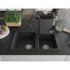 Mexen Tomas granite sink 2-bowl with Elia kitchen tap, black - 6516-77-670101-70