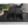 Mexen Tomas fregadero de granito de 2 senos con grifo de cocina Elia, negro - 6516-77-670101-70-B