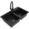 Mexen Tomas granite kitchen sink with 2 compartments and Elia kitchen tap, black - 6516-77-670101-70-B