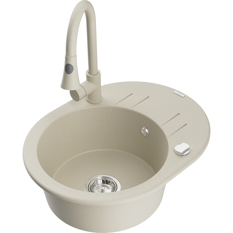 Mexen Kevin fregadero de granito de 1 cubeta con escurridor y grifo de cocina Elia, beige - 6517-69-670101-69
