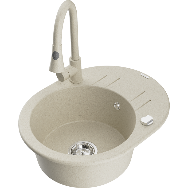 Mexen Kevin lavello in granito a 1 vasca con scolapiatti e rubinetto da cucina Elia, beige - 6517-69-670101-69