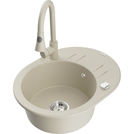 Mexen Kevin fregadero de granito de 1 seno con escurridor y grifo de cocina Elia, beige - 6517-69-670101-69